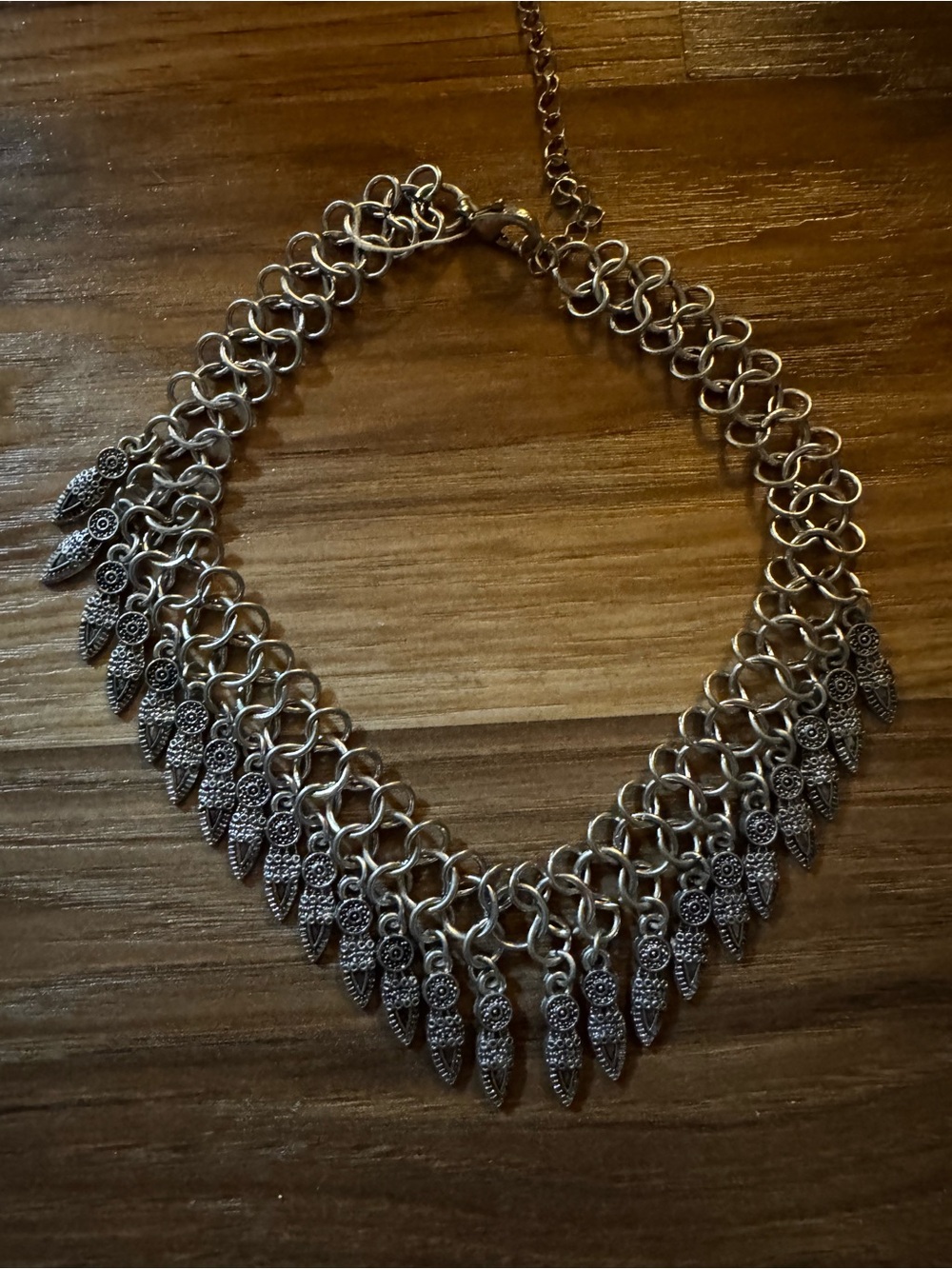 Vintage Silver-Tone Chainmail Fringe collar Necklace - Vintage